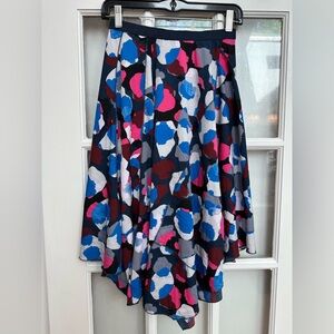Banana Republic Midi Skirt Blue Pink Camo Asymmetrical Hem Chiffon Size 0 XXS XS